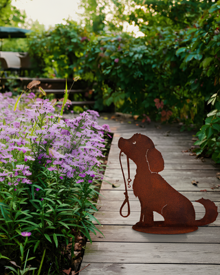 Cane guinzaglio in acciaio corten - Scultura decorativa artigianale