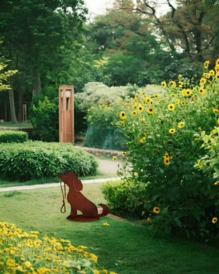 Cane guinzaglio in acciaio corten - Scultura decorativa artigianale