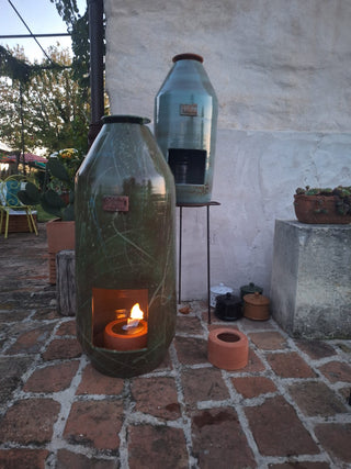 Camino a bioetanolo in terracotta smaltata blu