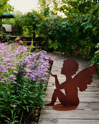 Angelo Seduto in Acciaio Corten - Scultura Decorativa Artigianale