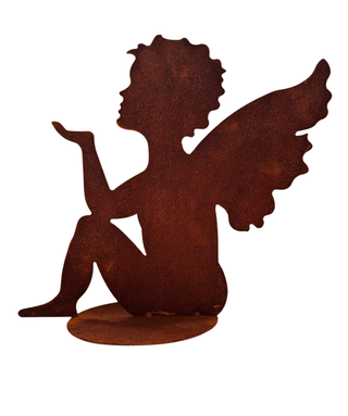 Angelo seduto in acciaio corten