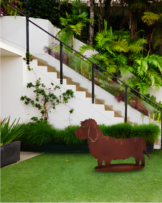 Bassotto pelo duro grande in acciaio corten - Scultura Decorativa Artigianale